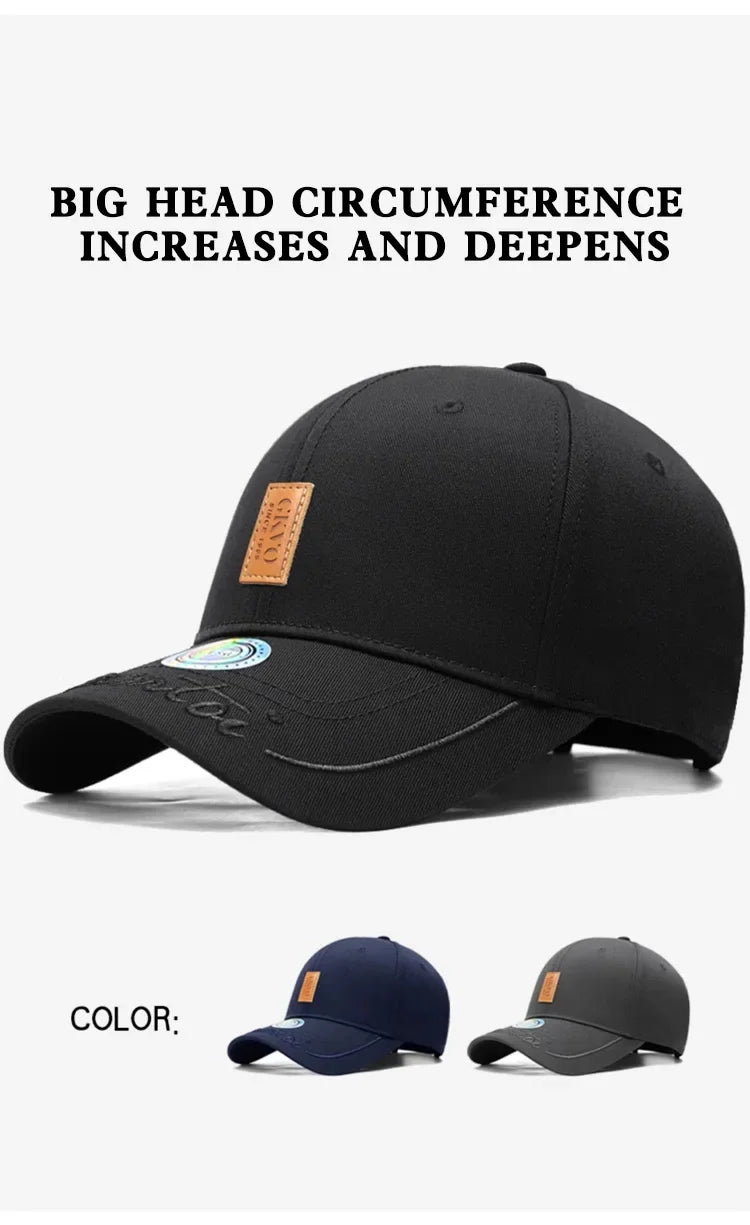 New Baseball Cap For Men Hard Top Big Head Casual Hat Outdoor Sun Cap Women Simple Style