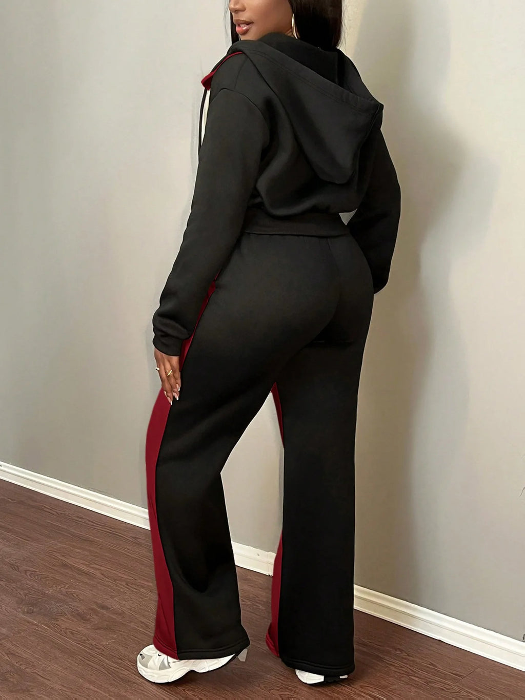 Pant Set Women Hooded Tops Zipper 2 Piece Sets Patchwork Full Sleeve Shirt Wide Leg Long Pants Y2k Streetwear Work Sport Autumn