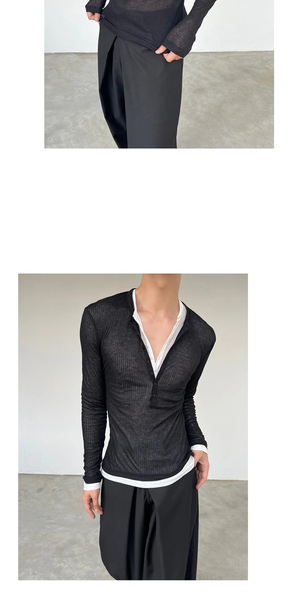 Long-sleeved T-shirt Men's Fashionable New Summer Thin See-through Elastic Deep V Bottoming Shirt Pink Slim-fitting And Thin Des