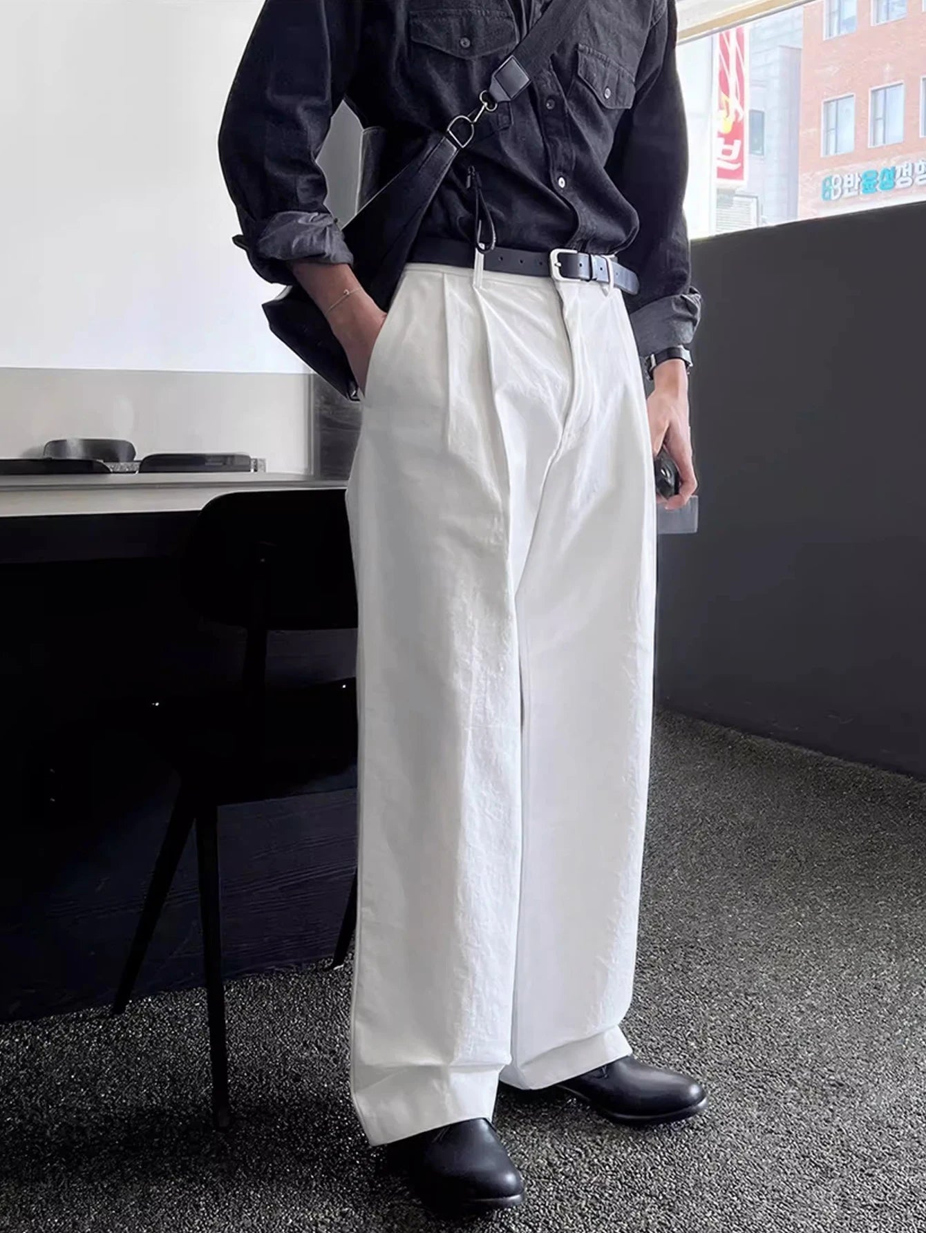 Elegant casual pants, loose straight leg pants, men's suit pants, formal pants, for daily wear, men's wear [excluding belt]