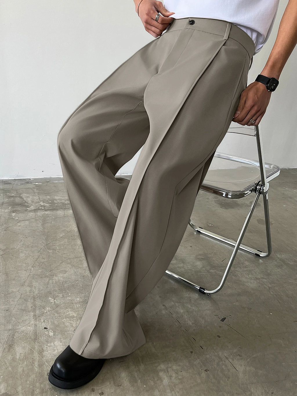 Men's High Waist Wide Leg Suit Pants Casual Loose Straight Leg Dress Pants Formal Business Streetwear Black Trousers S-2XL 1 Pie