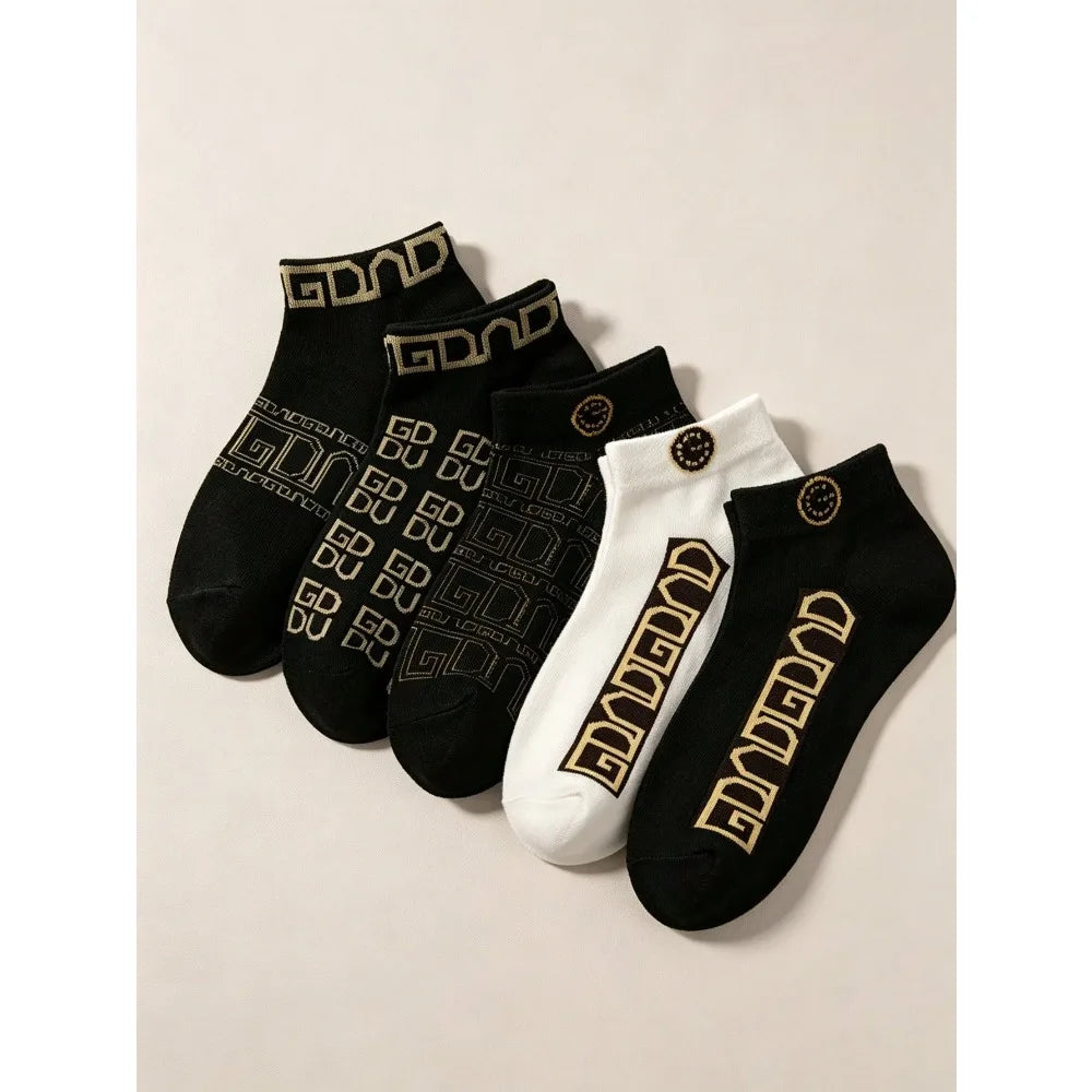5/10pairs of High-quality Fashionable Low-cut Socks for Men and Women,featuring The Classic GG Pattern,suitable for All Seasons