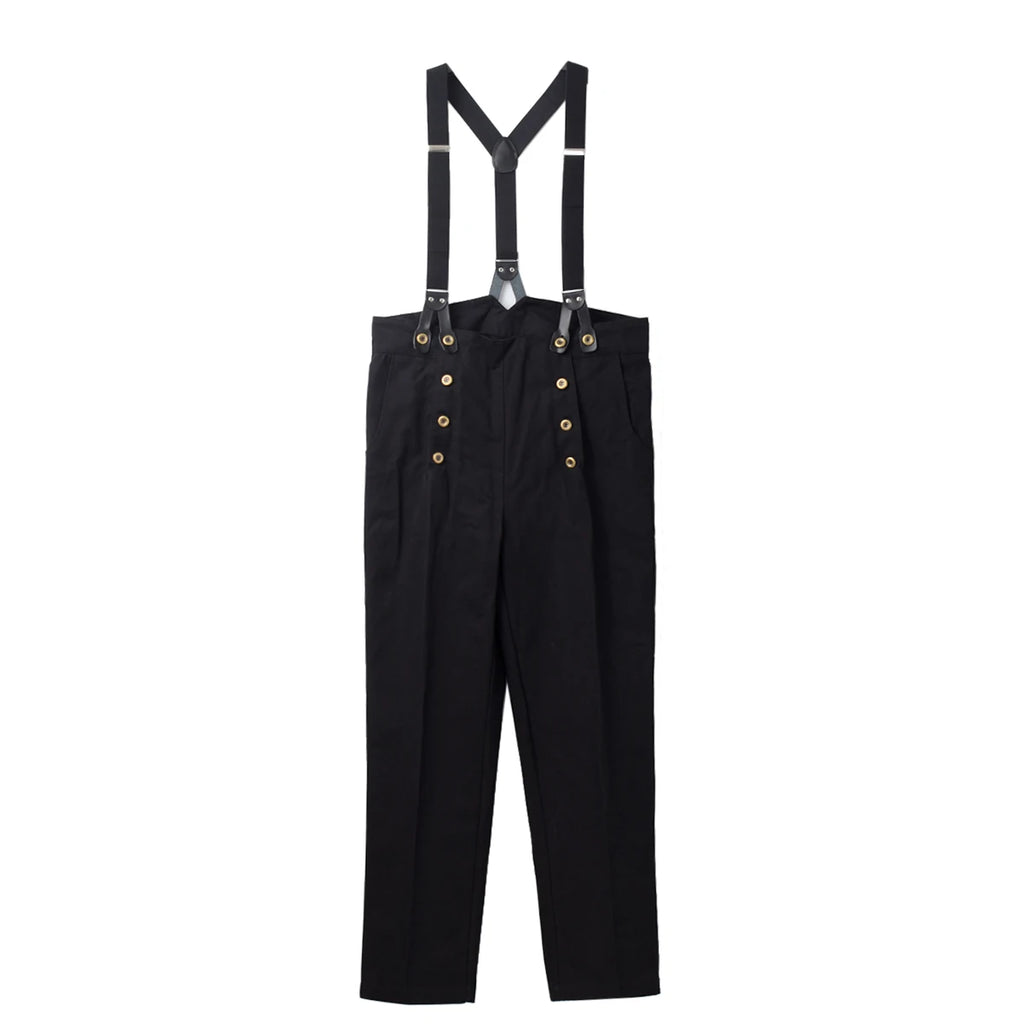 Steampunk Victorian Pants For Men Historical High Waist Fall Front Trousers Retro Medieval Suspenders Overalls