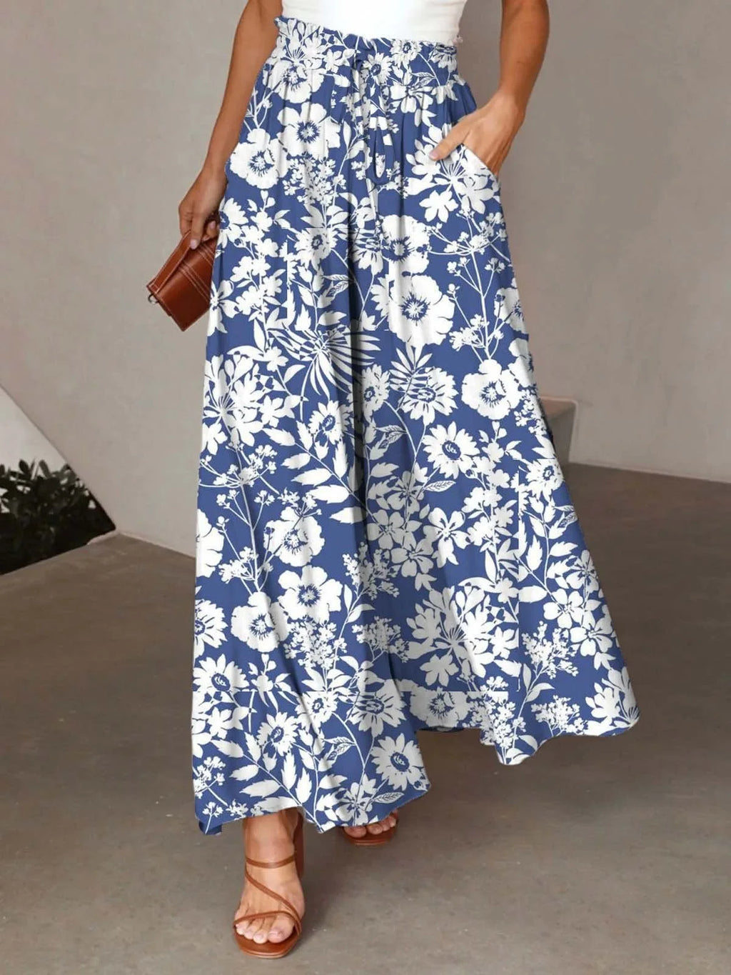 Pant Women Wide Leg Long Pants Print Floral Elastic Waist Straight Trousers Y2k Streetwear Elegant Maxi Capris Loose Summer