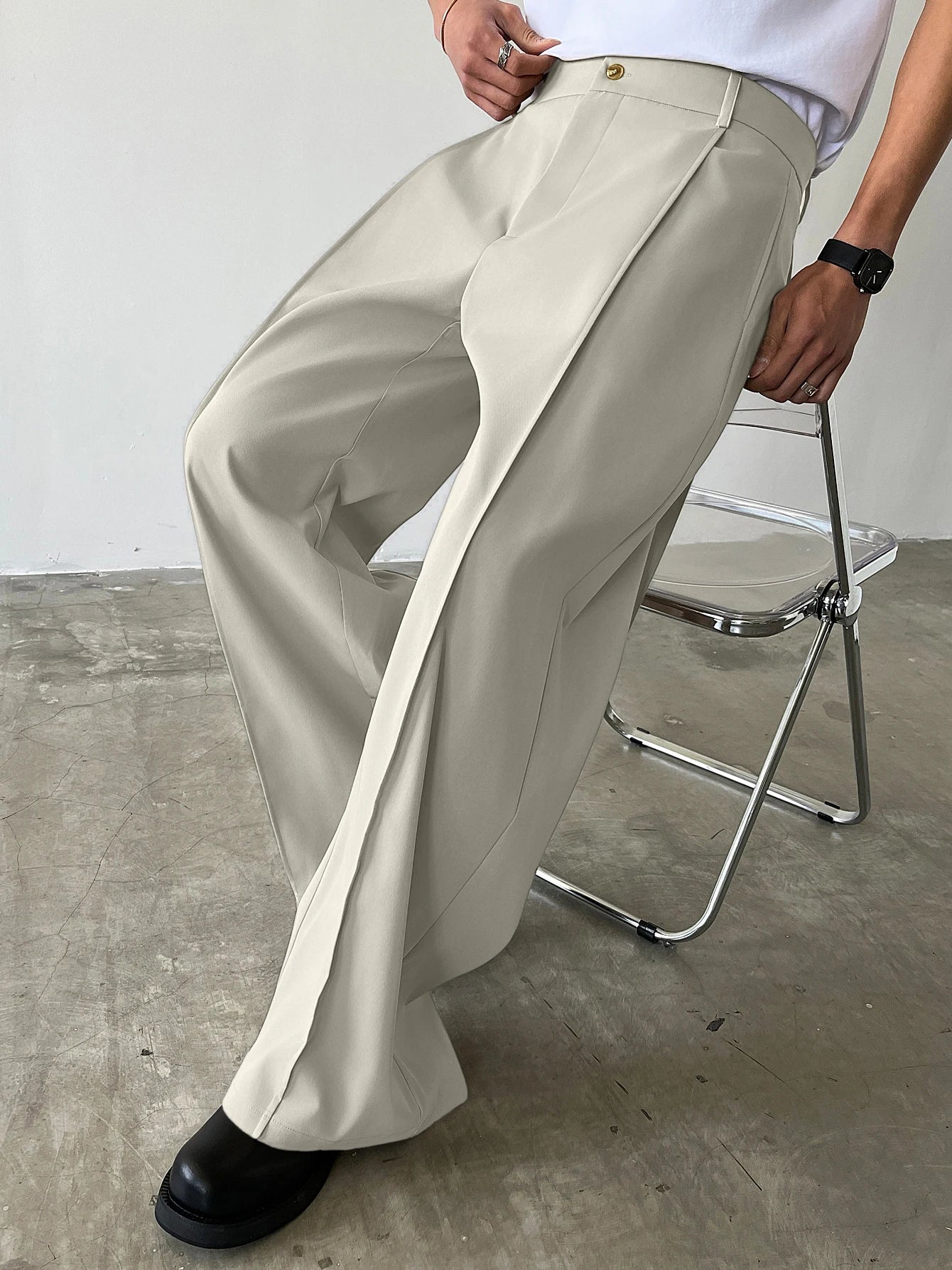 Men's High Waist Wide Leg Suit Pants Casual Loose Straight Leg Dress Pants Formal Business Streetwear Black Trousers S-2XL 1 Pie