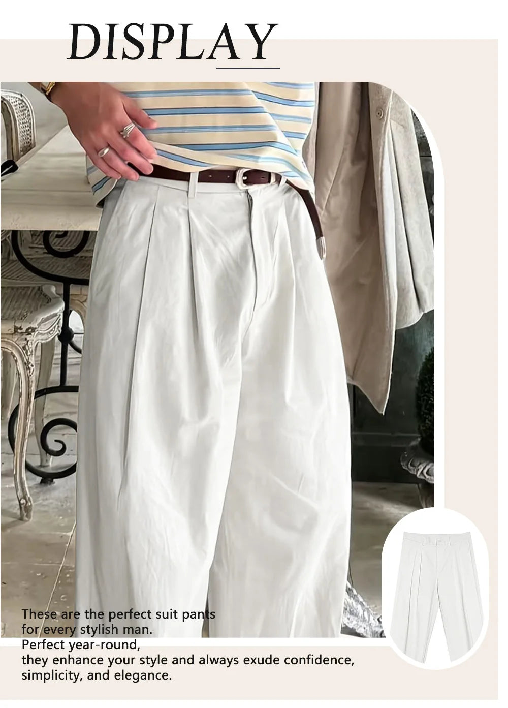 Elegant casual pants, loose straight leg pants, men's suit pants, formal pants, for daily wear, men's wear [excluding belt]