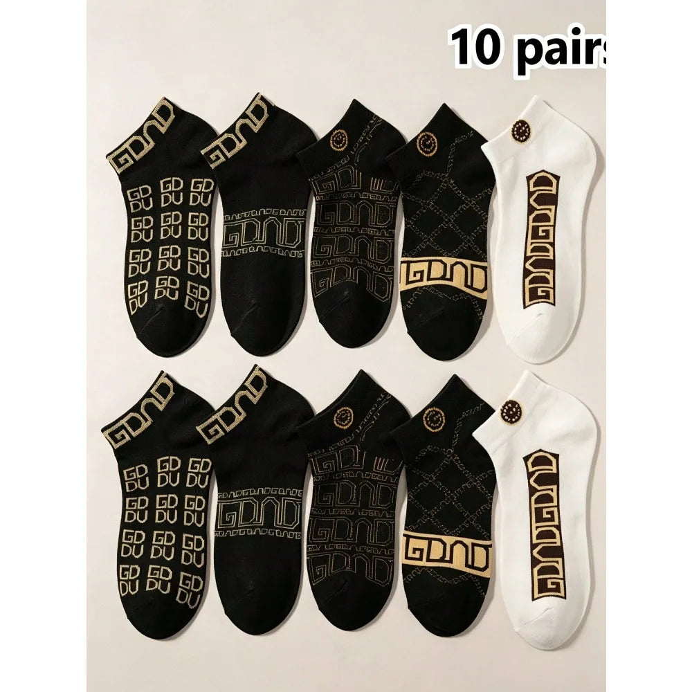 5/10pairs of High-quality Fashionable Low-cut Socks for Men and Women,featuring The Classic GG Pattern,suitable for All Seasons