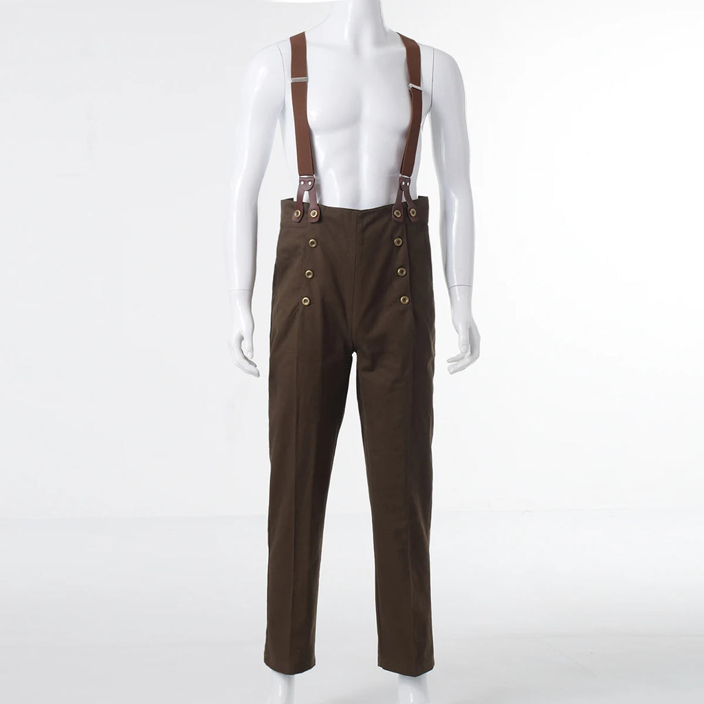 Steampunk Victorian Pants For Men Historical High Waist Fall Front Trousers Retro Medieval Suspenders Overalls