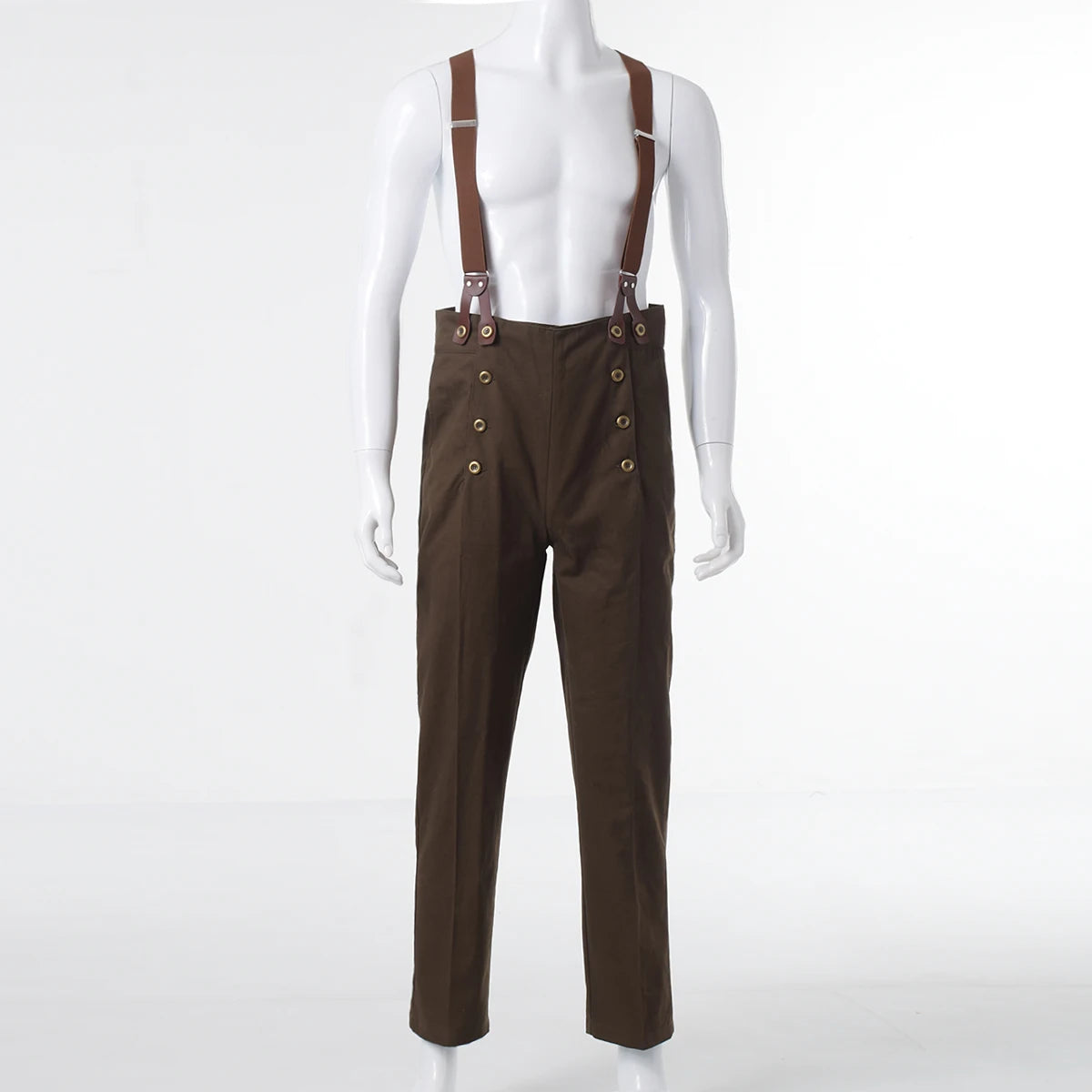 Steampunk Victorian Pants For Men Historical High Waist Fall Front Trousers Retro Medieval Suspenders Overalls
