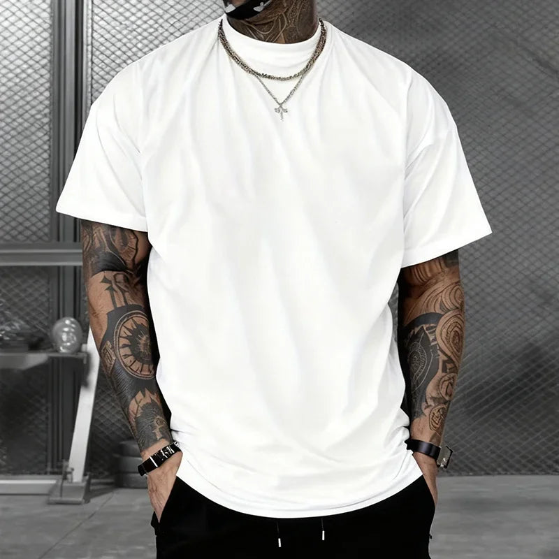Men's T-shirt High Quality 100% Cotton Round Neck Short Sleeve Classic Black White Pure Color Tees Spring Summer Casual Cool Top