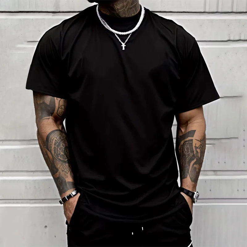 Men's T-shirt High Quality 100% Cotton Round Neck Short Sleeve Classic Black White Pure Color Tees Spring Summer Casual Cool Top
