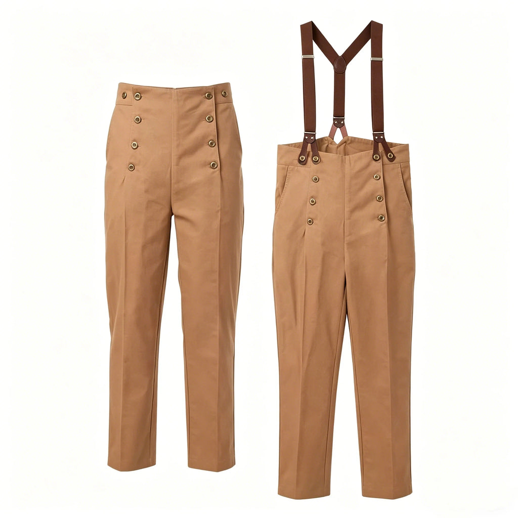 Steampunk Victorian Pants For Men Historical High Waist Fall Front Trousers Retro Medieval Suspenders Overalls