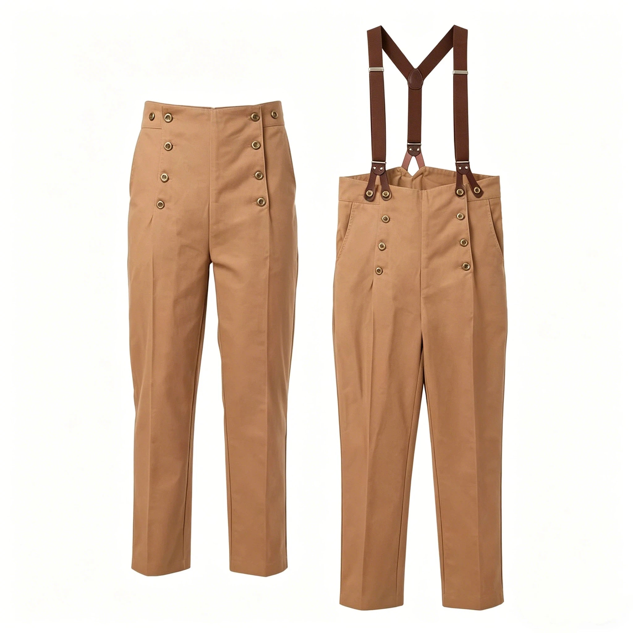 Steampunk Victorian Pants For Men Historical High Waist Fall Front Trousers Retro Medieval Suspenders Overalls