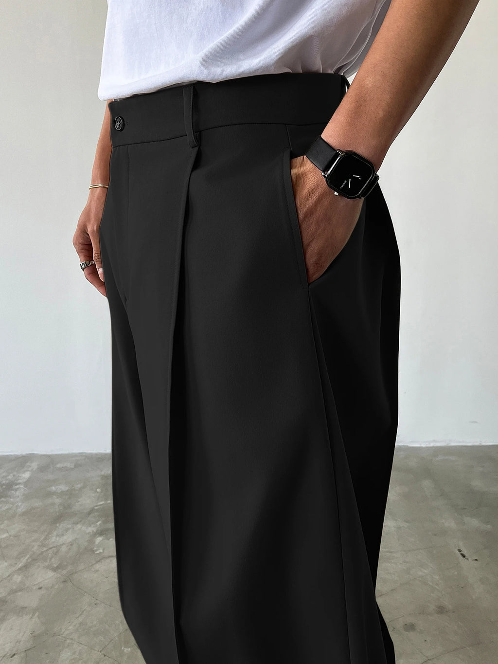 Men's High Waist Wide Leg Suit Pants Casual Loose Straight Leg Dress Pants Formal Business Streetwear Black Trousers S-2XL 1 Pie