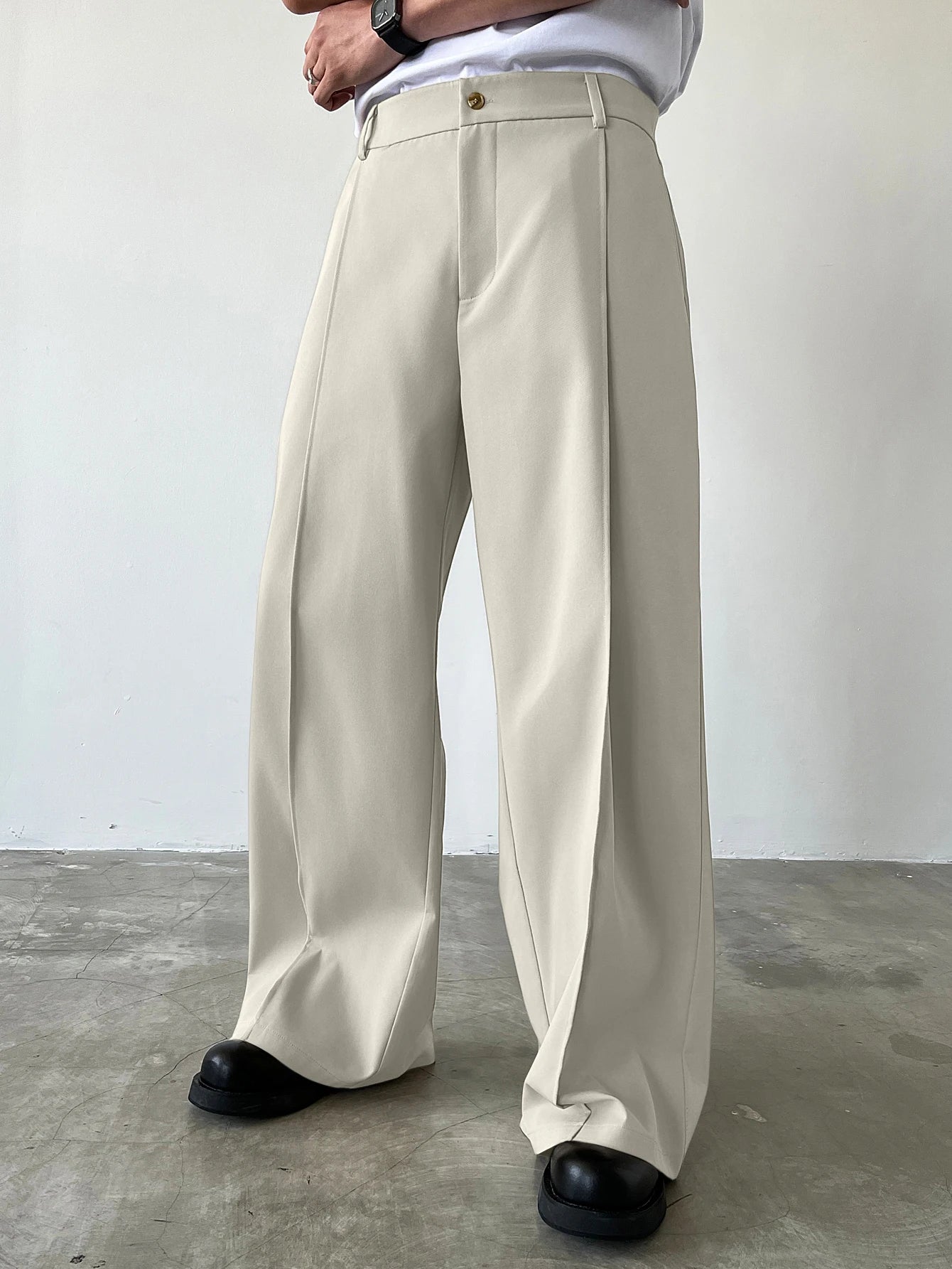 Men's High Waist Wide Leg Suit Pants Casual Loose Straight Leg Dress Pants Formal Business Streetwear Black Trousers S-2XL 1 Pie