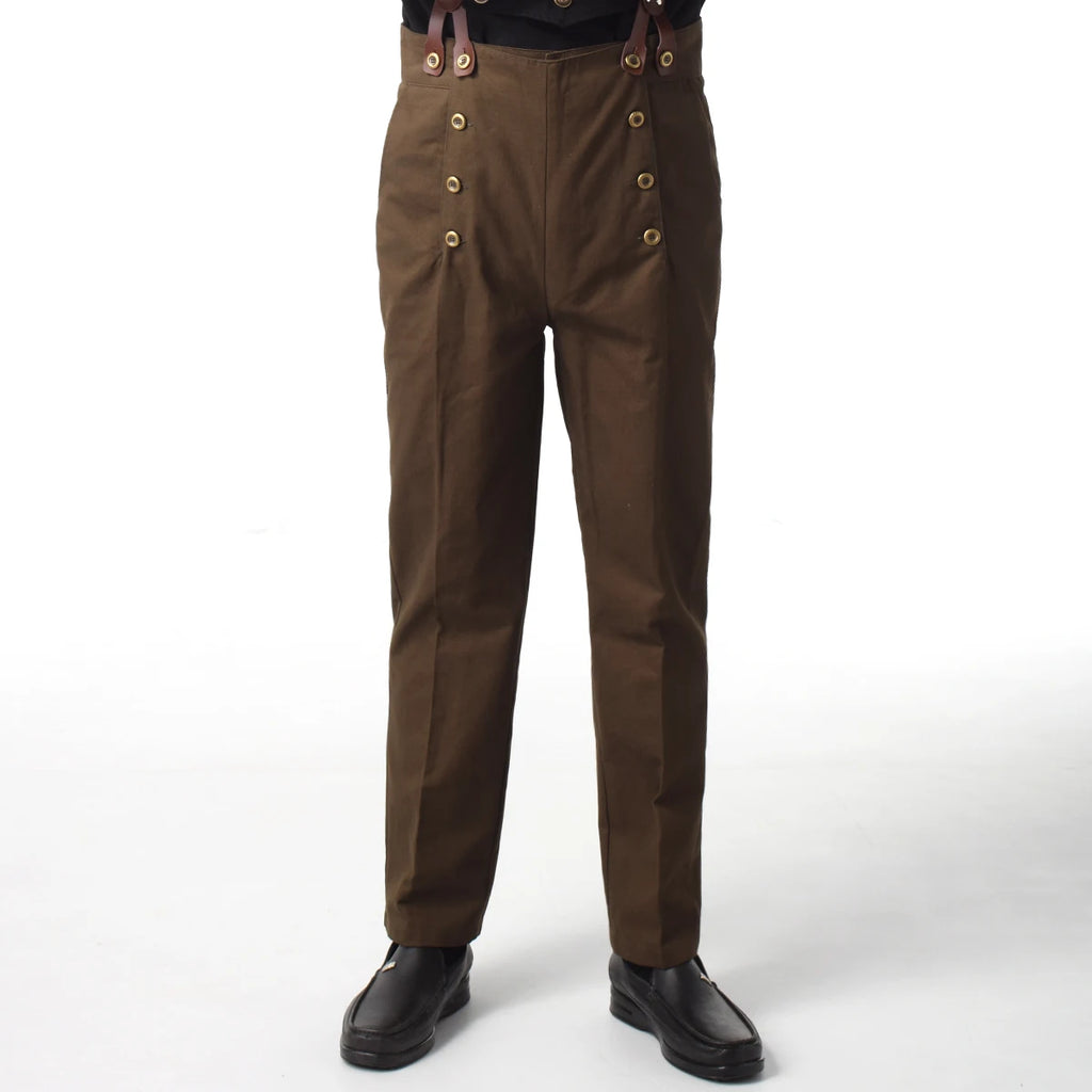 Steampunk Victorian Pants For Men Historical High Waist Fall Front Trousers Retro Medieval Suspenders Overalls
