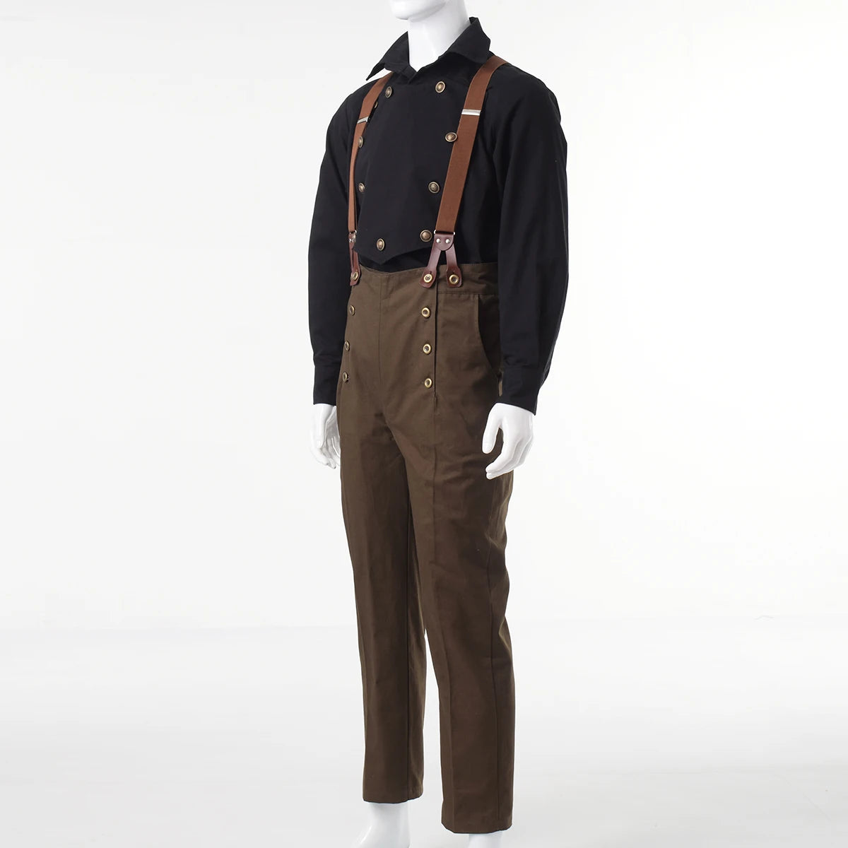 Steampunk Victorian Pants For Men Historical High Waist Fall Front Trousers Retro Medieval Suspenders Overalls