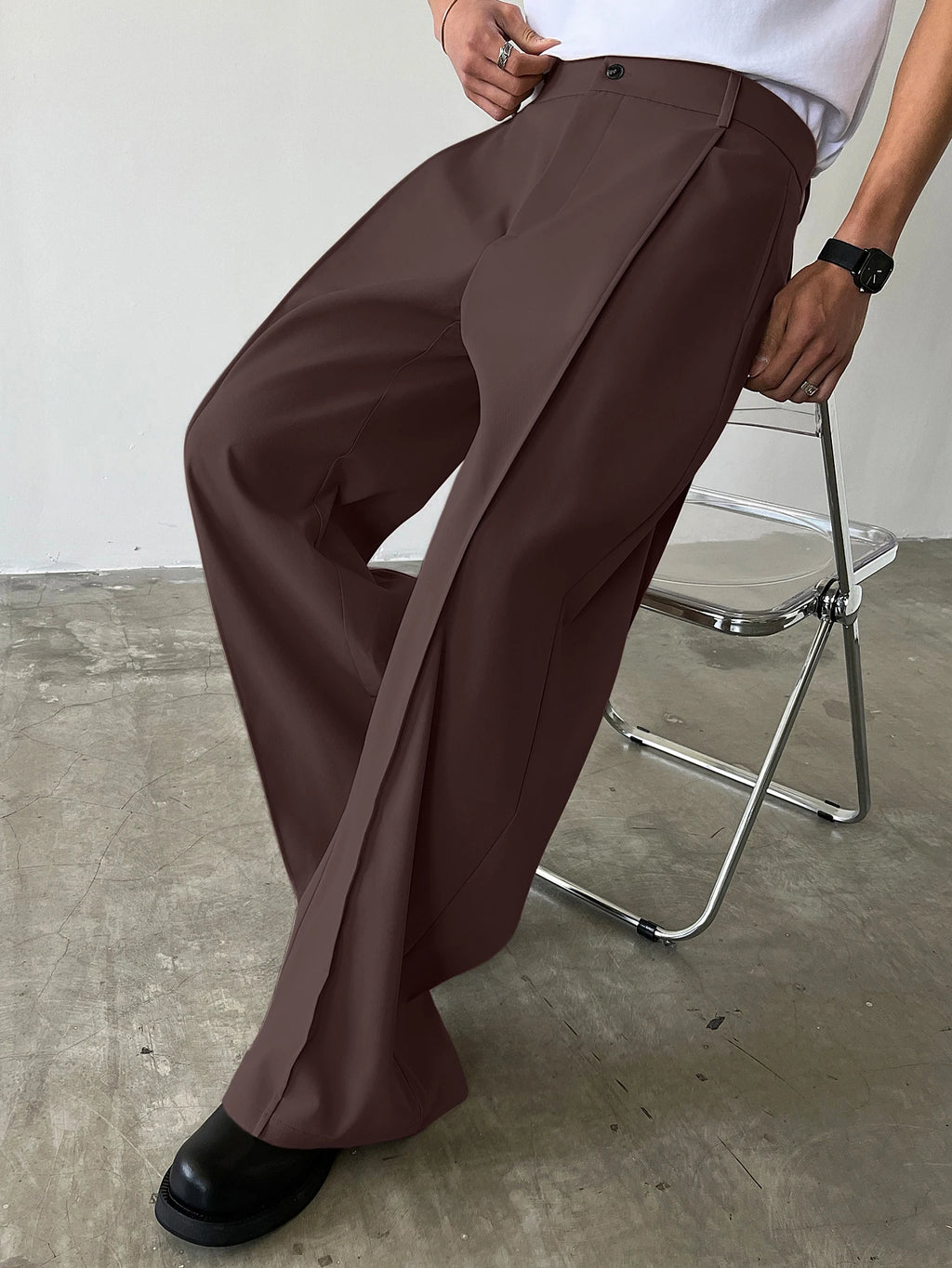 Men's High Waist Wide Leg Suit Pants Casual Loose Straight Leg Dress Pants Formal Business Streetwear Black Trousers S-2XL 1 Pie