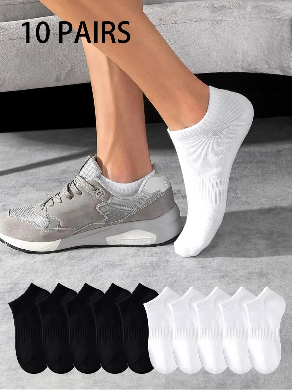 10 Pairs of Men's Sports Socks, White No-Show Socks, Sweat-Absorbent and Breathable, Suitable for Tennis, Badminton, Professional Running, Men's Basketball