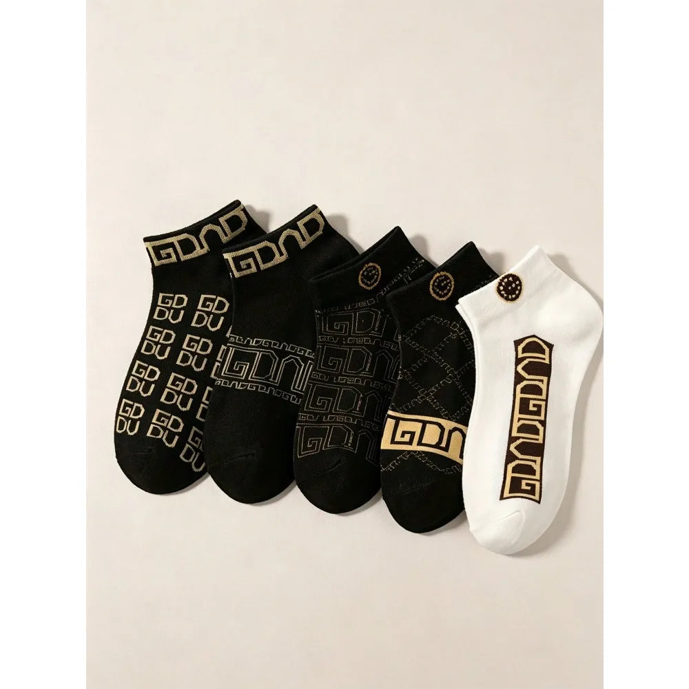 5/10pairs of High-quality Fashionable Low-cut Socks for Men and Women,featuring The Classic GG Pattern,suitable for All Seasons
