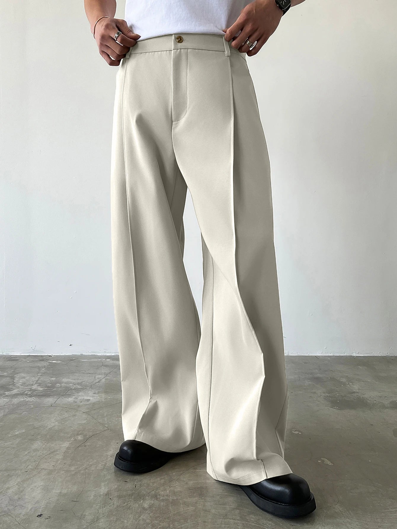 Men's High Waist Wide Leg Suit Pants Casual Loose Straight Leg Dress Pants Formal Business Streetwear Black Trousers S-2XL 1 Pie