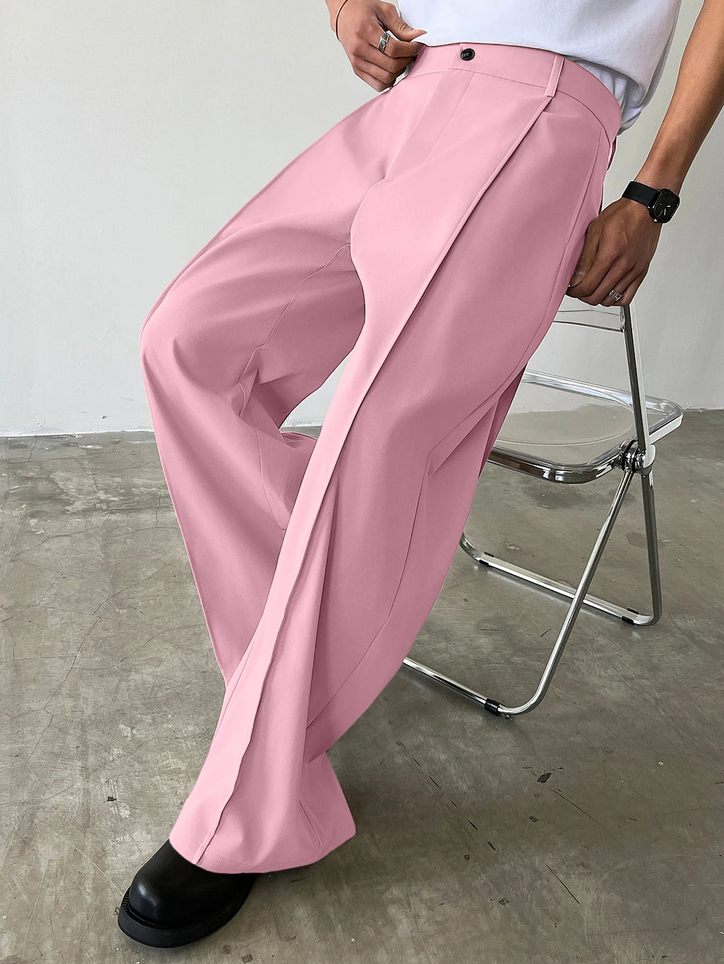 Men's High Waist Wide Leg Suit Pants Casual Loose Straight Leg Dress Pants Formal Business Streetwear Black Trousers S-2XL 1 Pie