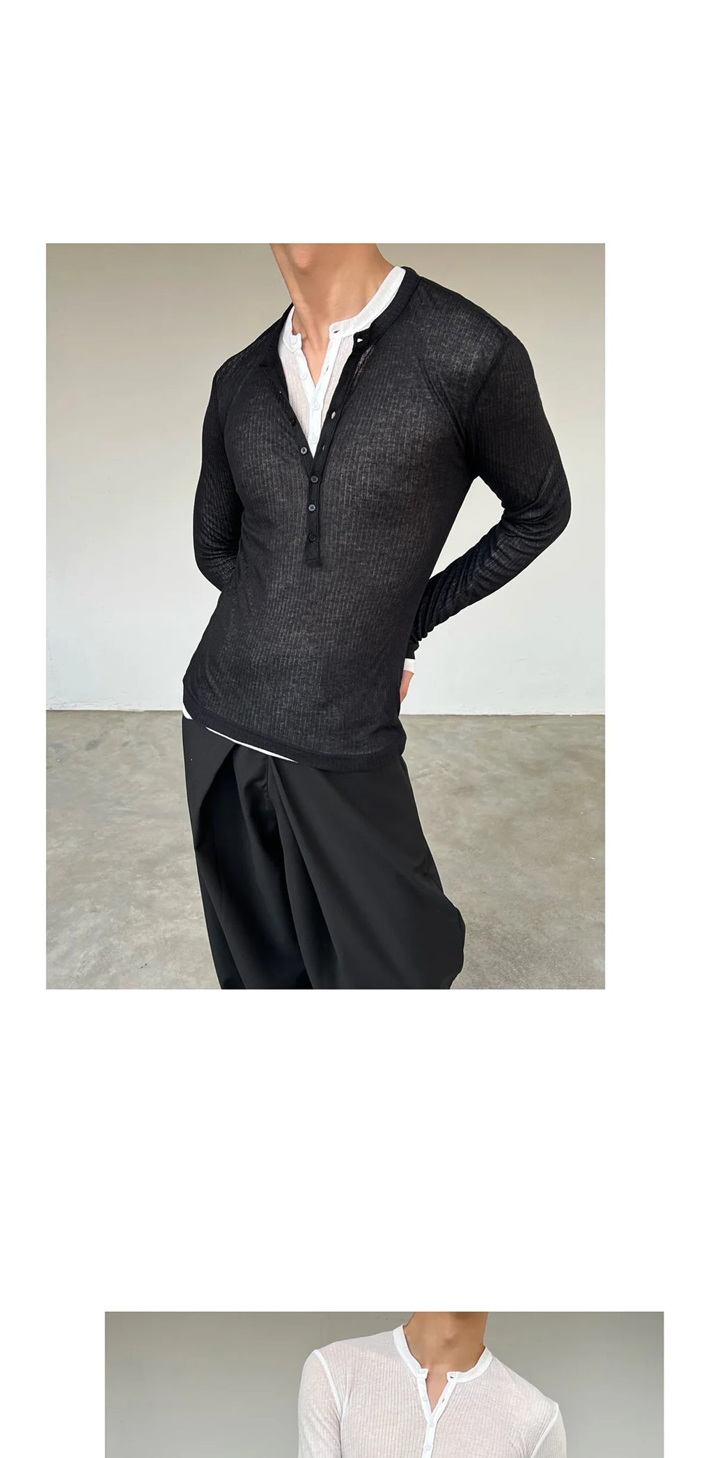 Long-sleeved T-shirt Men's Fashionable New Summer Thin See-through Elastic Deep V Bottoming Shirt Pink Slim-fitting And Thin Des