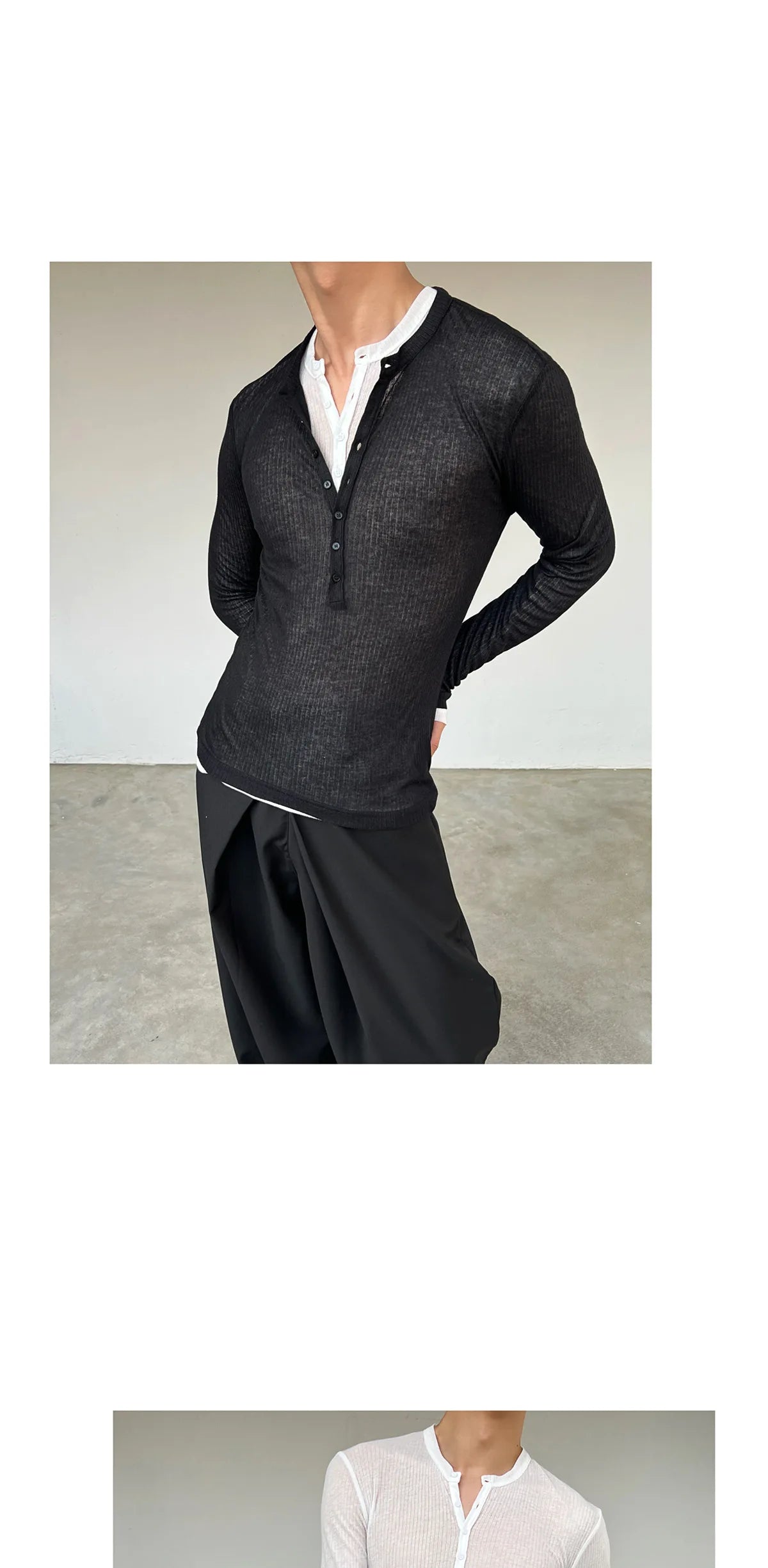 Long-sleeved T-shirt Men's Fashionable New Summer Thin See-through Elastic Deep V Bottoming Shirt Pink Slim-fitting And Thin Des