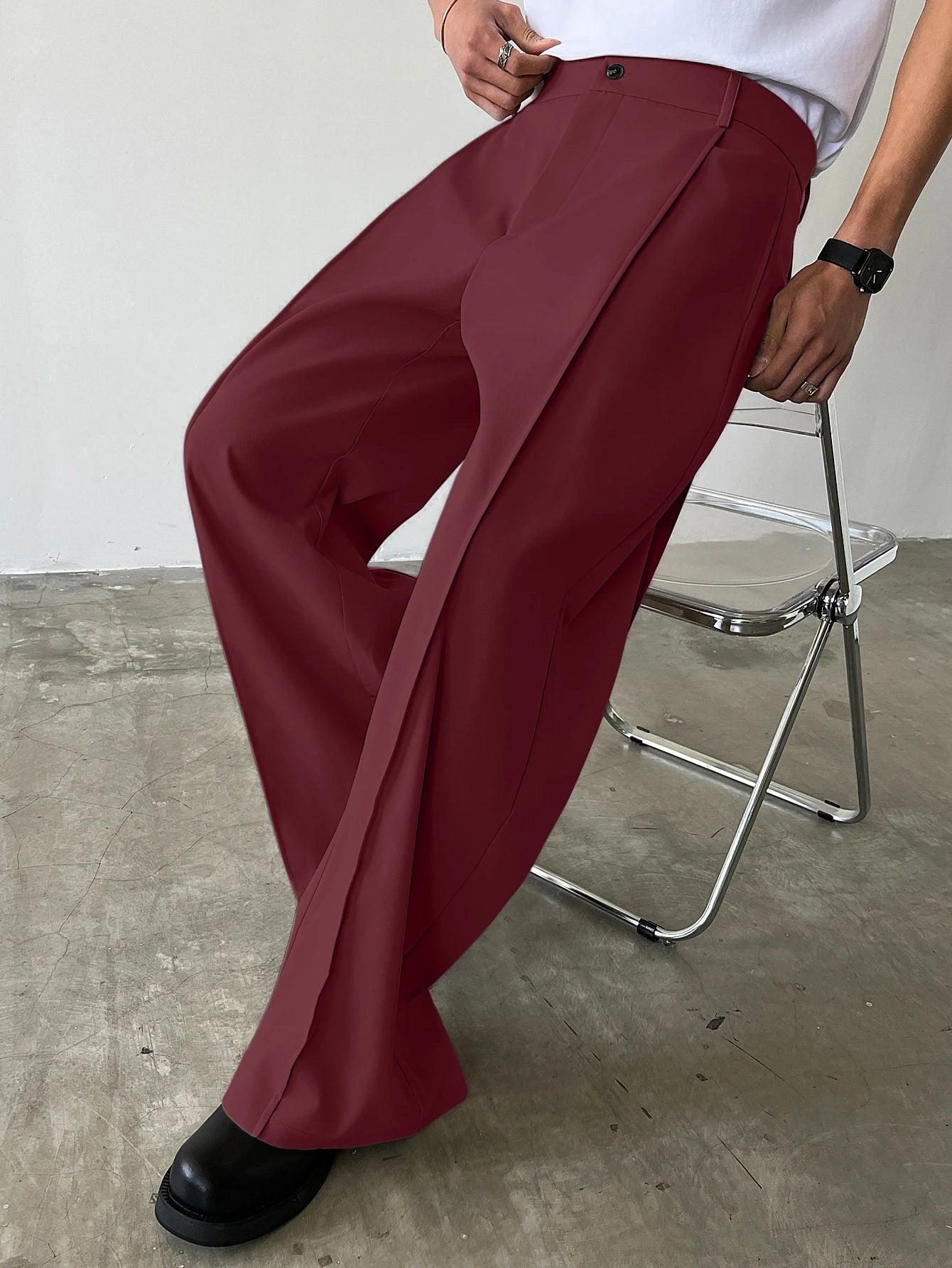 Men's High Waist Wide Leg Suit Pants Casual Loose Straight Leg Dress Pants Formal Business Streetwear Black Trousers S-2XL 1 Pie