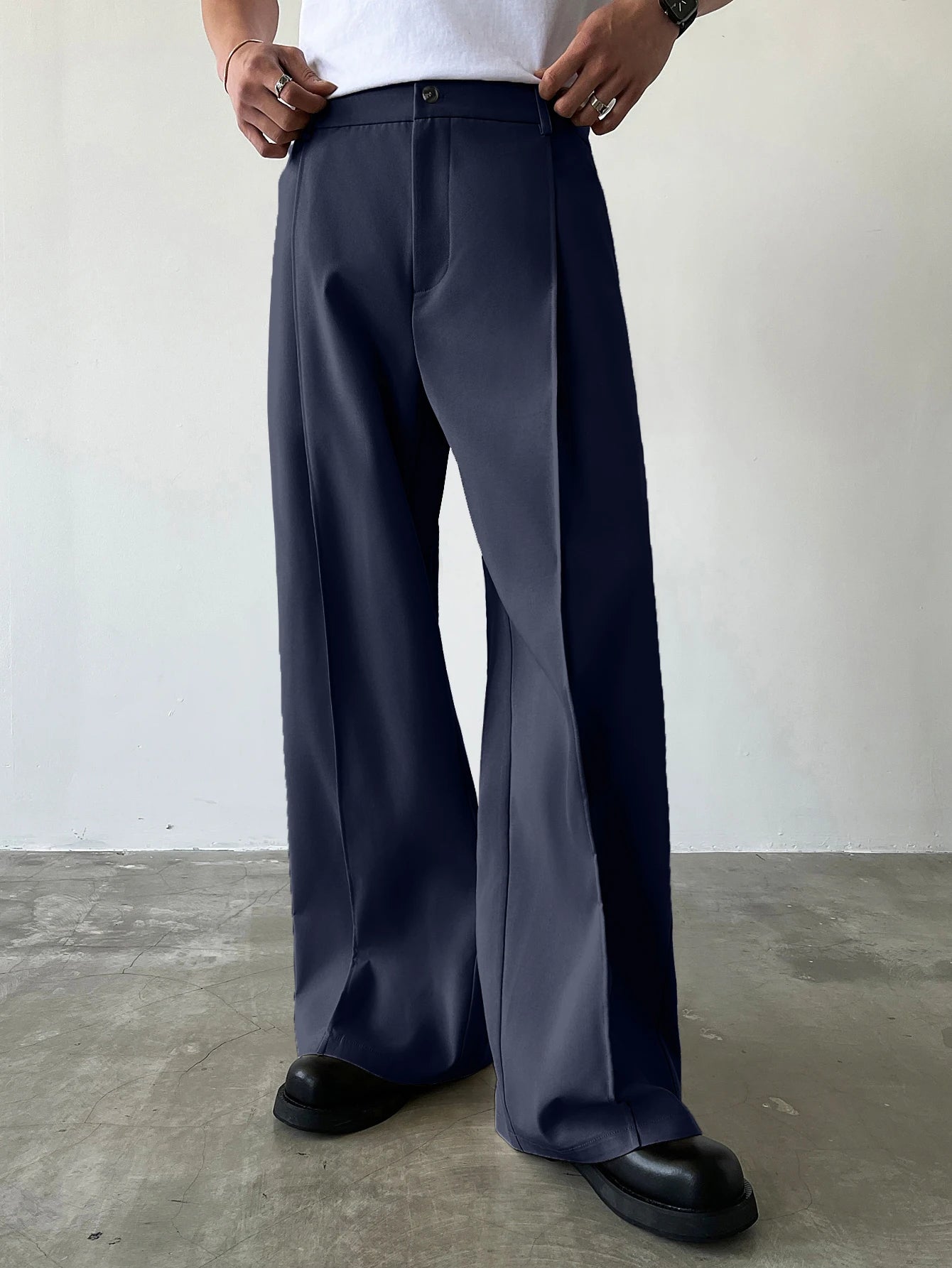 Men's High Waist Wide Leg Suit Pants Casual Loose Straight Leg Dress Pants Formal Business Streetwear Black Trousers S-2XL 1 Pie