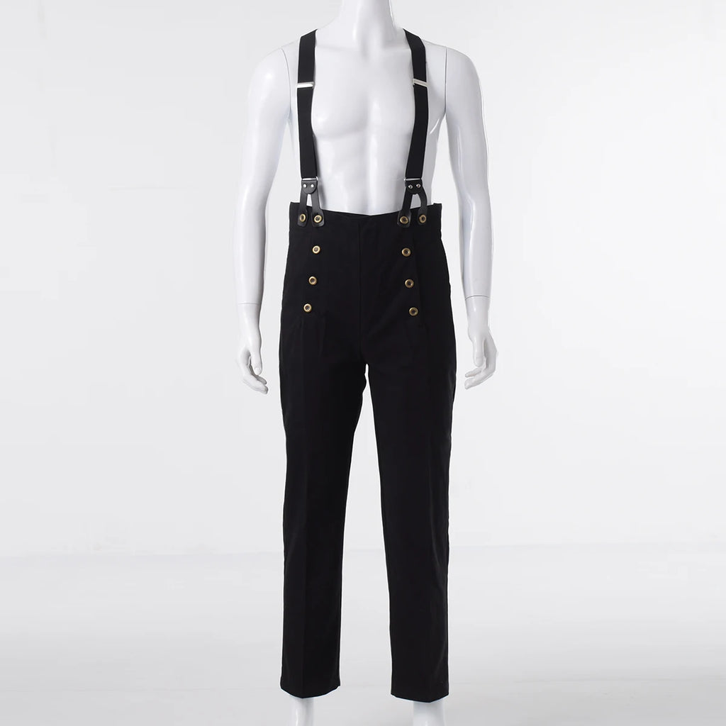 Steampunk Victorian Pants For Men Historical High Waist Fall Front Trousers Retro Medieval Suspenders Overalls