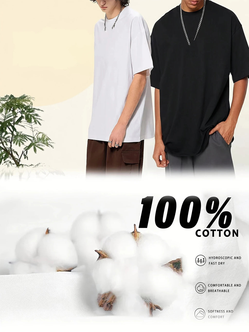 Men's T-shirt High Quality 100% Cotton Round Neck Short Sleeve Classic Black White Pure Color Tees Spring Summer Casual Cool Top