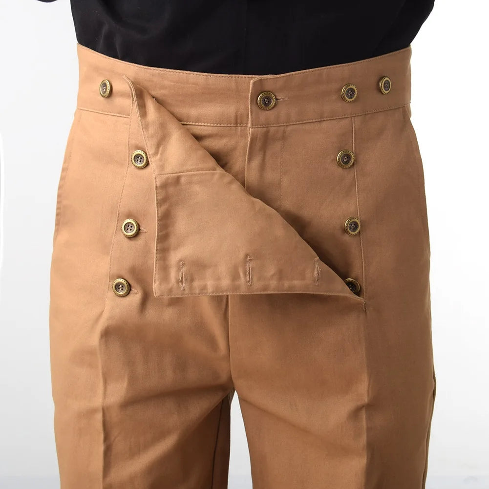 Steampunk Victorian Pants For Men Historical High Waist Fall Front Trousers Retro Medieval Suspenders Overalls