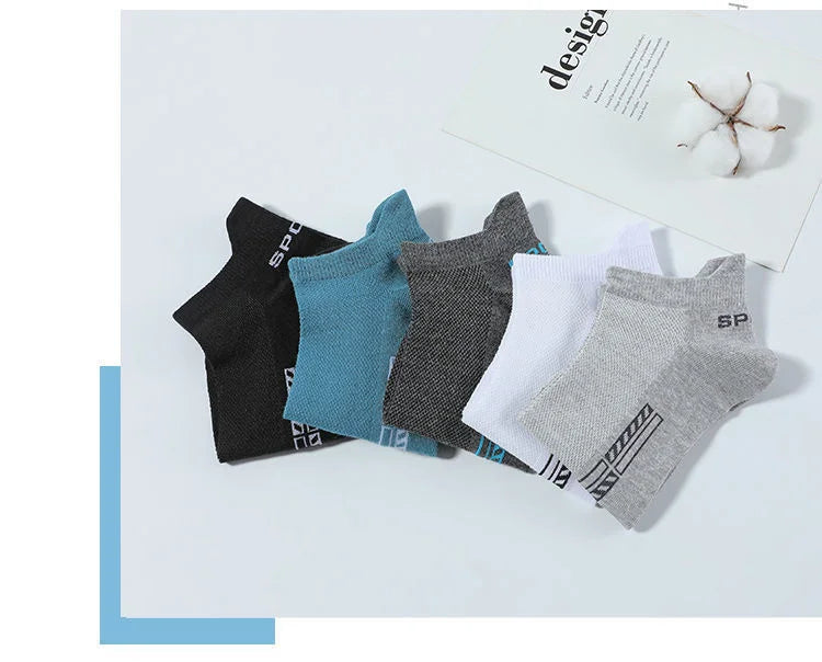 5Pairs High Quality Men Ankle Socks Breathable Cotton Sports Socks Mesh Casual Athletic Summer Thin Cut Short Sokken Size 38-45
