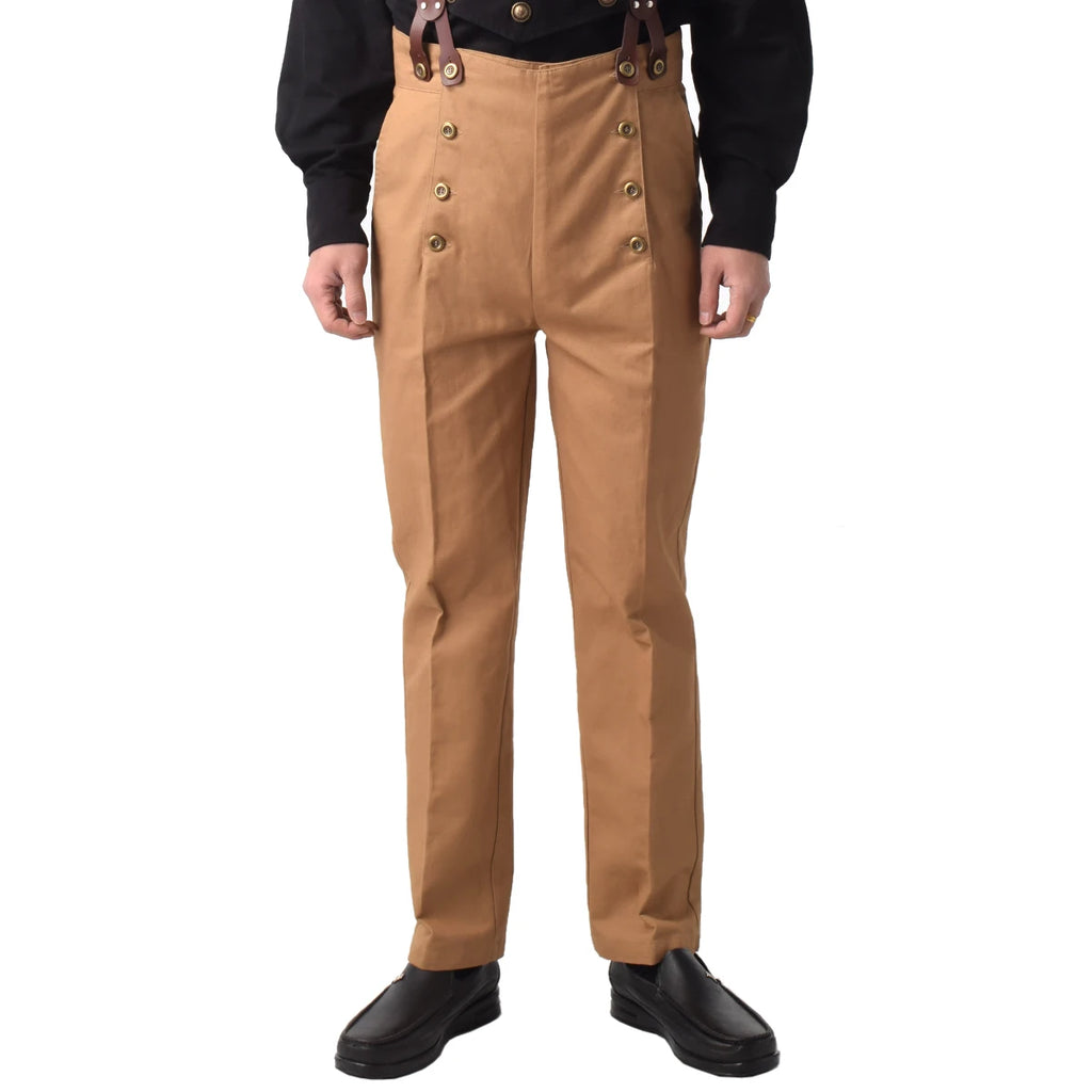 Steampunk Victorian Pants For Men Historical High Waist Fall Front Trousers Retro Medieval Suspenders Overalls