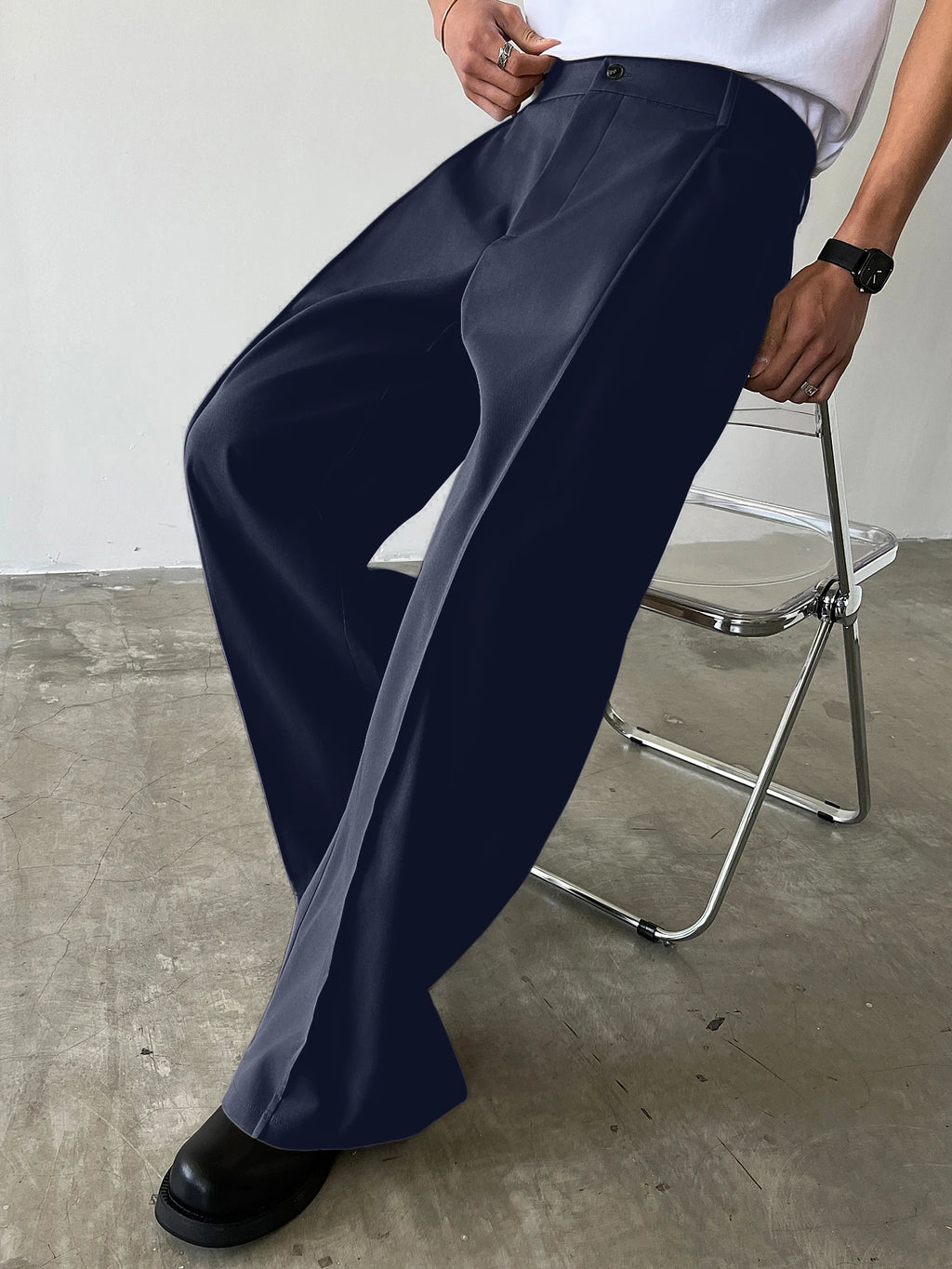 Men's High Waist Wide Leg Suit Pants Casual Loose Straight Leg Dress Pants Formal Business Streetwear Black Trousers S-2XL 1 Pie