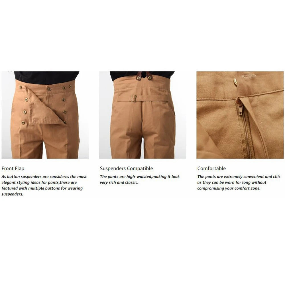 Steampunk Victorian Pants For Men Historical High Waist Fall Front Trousers Retro Medieval Suspenders Overalls