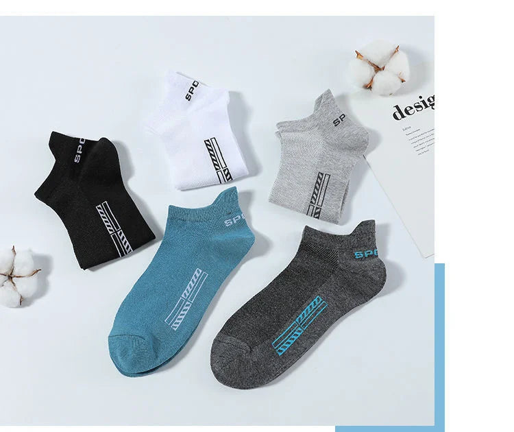 5Pairs High Quality Men Ankle Socks Breathable Cotton Sports Socks Mesh Casual Athletic Summer Thin Cut Short Sokken Size 38-45