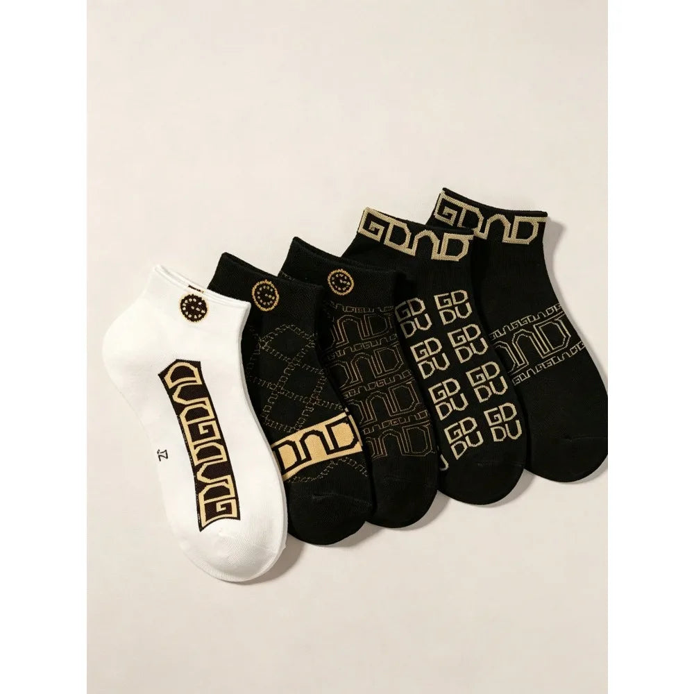 5/10pairs of High-quality Fashionable Low-cut Socks for Men and Women,featuring The Classic GG Pattern,suitable for All Seasons